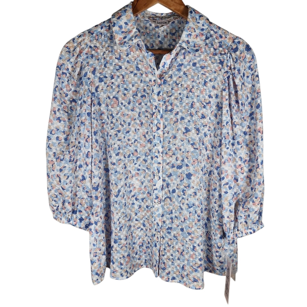 NWT Nanette Lepore White Orchard Bloom Collared Button Down 3/4 Sleeve Shirt S
